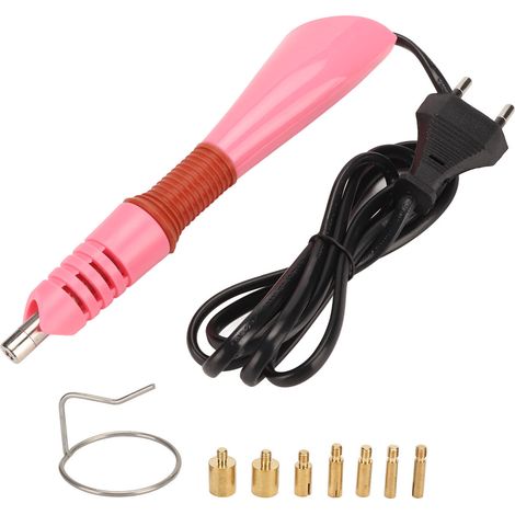 Applicateur à chaud autonome avec thermostat pour économie d'énergie, machine de fixation DIY avec 7 embouts et bagues en métal, rose, prise EU 110‑220V (1/5)
