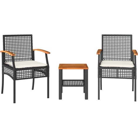 Ensemble de bistro 3 pcs,Salon de jardin et coussins noir résine tressée acacia CFW34873 (1/5)
