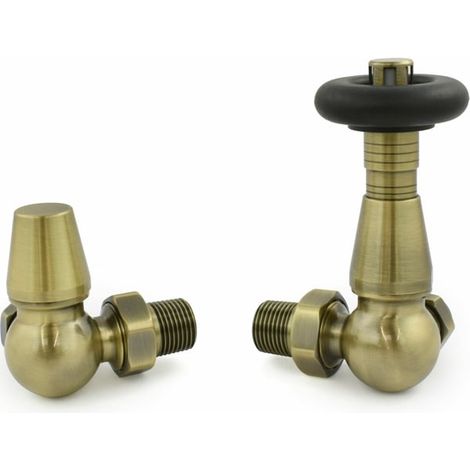 West Jaguar TRV Corner Thermostatic Radiator Valve and Lockshield - Antique Brass (1/5)