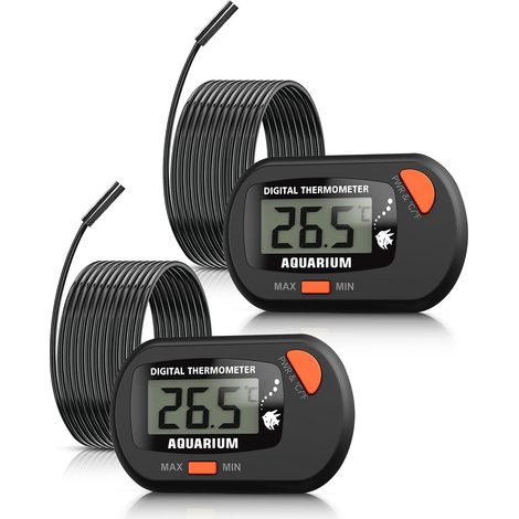 Thermomètre Aquarium avec sonde et ventouse, Thermomètre d'aquarium numérique LCD de température de l'eau pour aquarium, reptile marin, terrarium (Noir-2 pièces) (1/5)