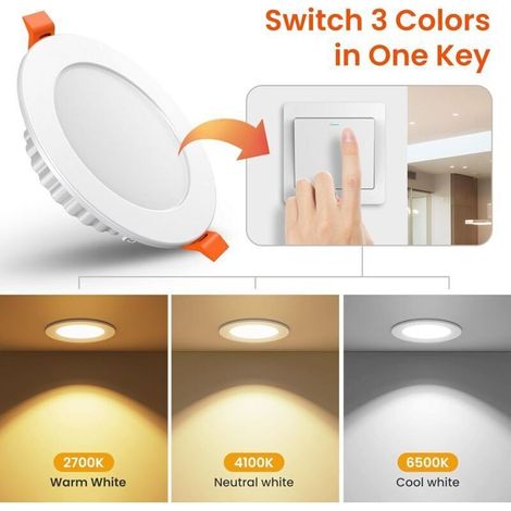 Spot LED Encastrable 7W 600LM, IP44 éclairage Encastré Spot de Plafond 110-220V pour Salle de Bain Salon Cuisine [2700-4100-6500K] [27mm Profondeur de l'évidement] [Ø75-95mm Trou ] [Pack de 6]-Baiser (1/5)