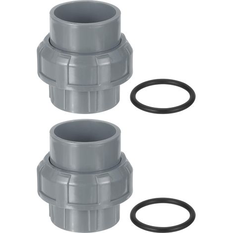Raccord union en PVC, 2 pièces 1-1/2" avec joint torique, raccord à emboîtement pour piscines et plomberie extérieure (gris) (1/5)