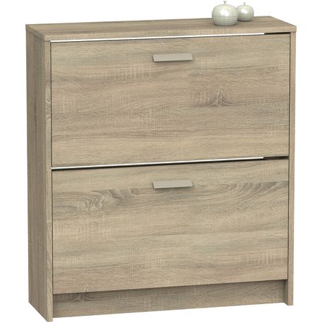 Commode Meuble à chaussures 2 portes coloris Cambrian - Hauteur 82 x Longueur 74 x Profondeur 25 cm -PEGANE-
