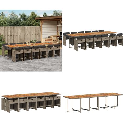 Set da Pranzo da Giardino 13pz con Cuscini Grigio in Polyrattan - Sedie da giardino - Tavolo da giardino