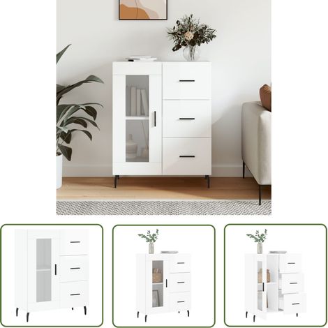 Furniture Limited - Buffet Blanc brillant 69,5x34x90 cm Bois d'in (1/5)