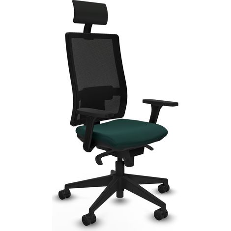 Horna sincro malla negra similpiel verde botella brazos 3D base piramidal cabecero fijo ruedas 65mm nailon (1/5)