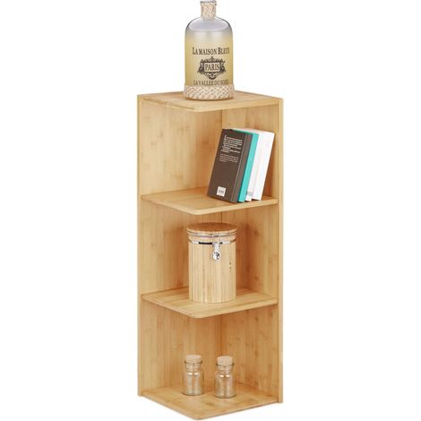 Estantería de esquina de bambú con 3 estantes, librería independiente en madera estilo rústico. (1/5)