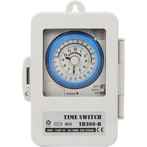 Minuterie mécanique, interrupteur horaire, TB388, PC, étanche, 24 heures, programmable quotidiennement, minuterie d'éclairage de chauffe-eau, AC 100250V, 20A-Chrom (1/5)