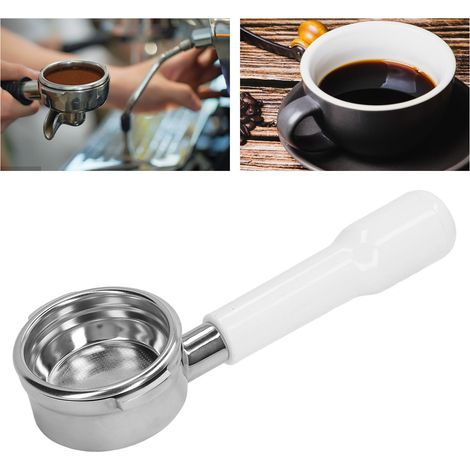 Guidon universel pour machine à café Breville Série 9 de 58 mm avec deux poignées, guidon sans fond en acier inoxydable (modèle C2, plastique blanc) (1/5)
