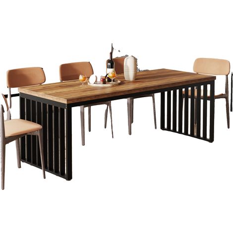 Table à manger, design industriel, espace pour 4-6 personnes, Marron et Noir (1/2)