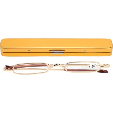 Lunettes de lecture fines portables en acier inoxydable métal HD mini pour hommes et femmes âgés avec étui, +150, doré (1/5)