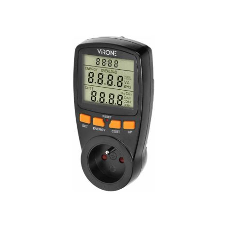Medidor de energía Orno, modelo Watomierz Jednotaryfowy, uso para medición de consumo eléctrico, pantalla LCD de fácil lectura, diseño compacto, color negro