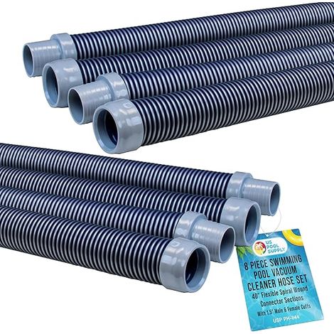 U.S. Pool Supply Pool Vacuum Hose, 8 Piece Pool Hose Set - 40" Blue Flexible Spiral Wound Connector Sections with 1.5" Male & Female Cuff Ends, Replacement Fits Most Inground Automatic Cleaner Brands