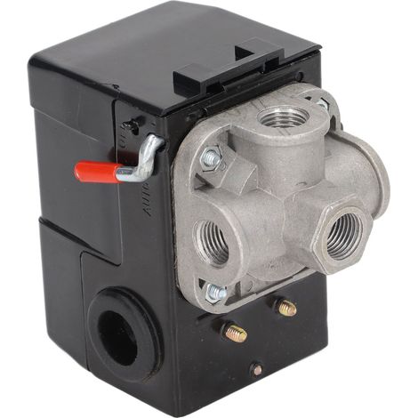 Pressostat pour compresseur d'air 90-120 PSI, 4 ports, avec déchargeur et levier marche/arrêt (1/5)