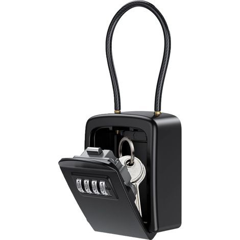 Coffre-fort à combinaison avec serrure amovible et câble métallique portable - Noir (1/5)