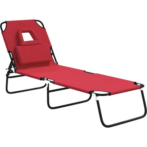 Chaise longue  Transat  Bain de soleil pliante rouge tissu oxford acier enduit de poudre (1/5)