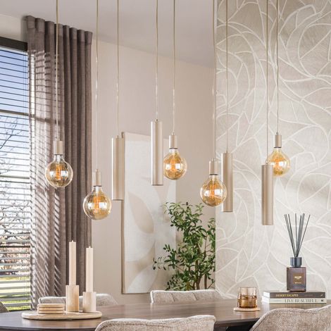 Suspension 5 ampoules verre + 4 cylindres métal ambré et beige - BRAGE (1/5)
