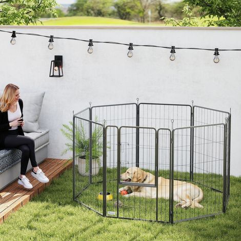 Parque para Perros de 8 Paneles de 100 cm de Altura con Puerta para Interior y Exterior Negro (1/5)