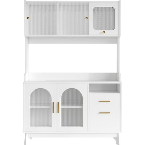 Aparador alto 120x40x178 cm con enchufes, USB-A y USB-C, almacenaje, blanco HOMVRA (1/5)