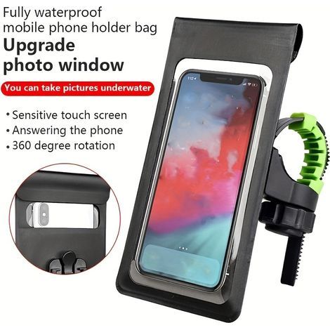 Wasserdichte Tasche für Motorrad-Handyhalterung im Freien, Navigationshalterung für E-Bike-Lieferungen, HD-Gesichtserkennung und Touchscreen, schwarzes Leder (1/5)