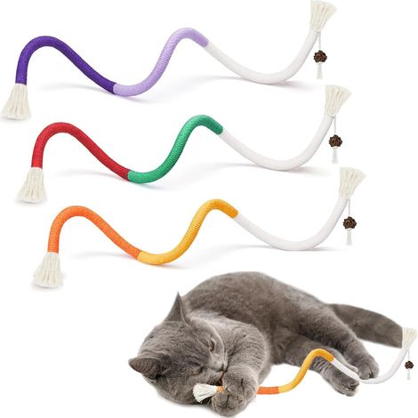 Katzenkauseile (3er-Set), sicheres Spielzeug zur Zahnreinigung von Katzenwelpen in der Wohnung, interaktives Katzenminze-Spielzeug für alle Rassen, 60 cm (verschiedene Farben) (1/5)