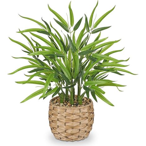 Plantes artificielles en bambou - 49 cm - Plante artificielle dans un panier osier - décorative pour table bohème, étagère, cuisine, salon, chambre à coucher (1/5)