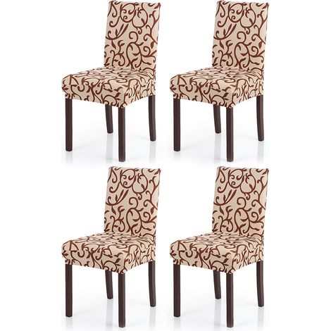 4 housses de chaise extensibles amovibles lavables en soie de lait elasthene imprimé totem pour salle à manger mariage hôtel cérémonie chaise bureau lot de 4 champagne