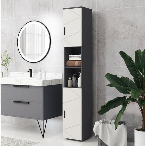 Badezimmerschrank 30 x 30 x 183 cm aus Holz, dunkelgrau, verstellbare Einlegeböden – MEUBLIV (1/5)