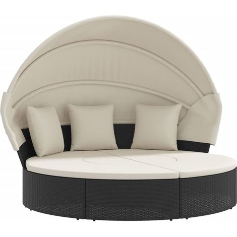 Maison Exclusive - Lettino Prendisole Esterno Tetto e Cuscini Nero in Polyrattan