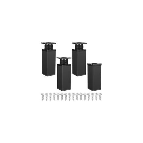 Lot de 4 pieds de meubles réglables en hauteur, pieds de table en métal, pour armoires de cuisine (10 cm, noir)