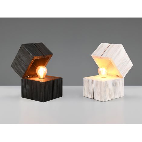 2-er SET aufklappbare LED Tischleuchten aus Holz Weiß & Schwarz, Höhe 16cm (1/5)