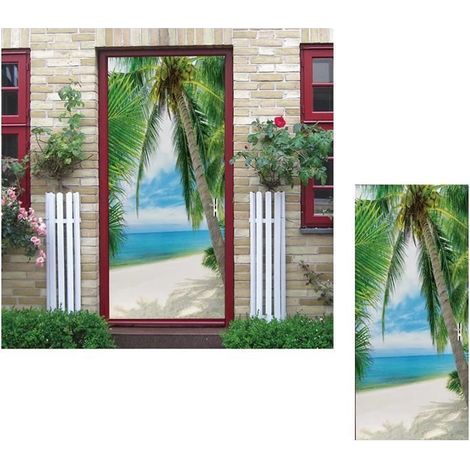 3D Waterproof PVC Door Sticker - Beach & Sea Design for Bedroom, Living Room, or Bathroom Decor