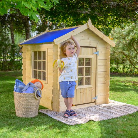 Casa de madera para niños exterior (sin piso) - Casetas de jardín para niños - 111 x 113x A121 cm (Tetto-colore azul) TIMBELA M570M-1 (1/5)
