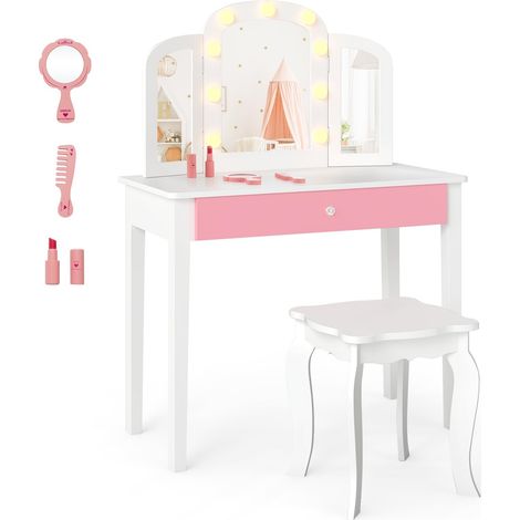 Tocador infantil 2 en 1 con luces LED, color blanco