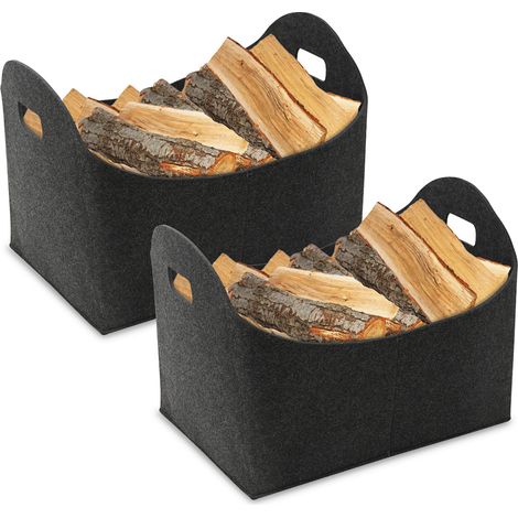 Wolketon Filztaschen für kaminholz 2 Stück 44 x 31 x 34 cm Dunkelgrau Kaminholztasche Faltbar Filzkorb Kaminholzkorb Einkaufstasche (1/5)