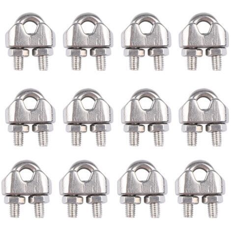 12 pièces serre cable inox 4 mm galvanisé Pince à câble métallique pince à corde en forme d'arc Câble Métallique Clips Inox Pince en forme d'arc serre cable acier pour fixer les câbles et les cordes (1/4)