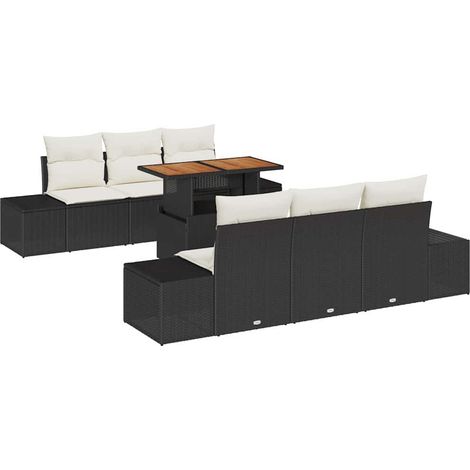 Garden Sofa Set with Storage 7 pcs Black Poly rattan vidaXL
