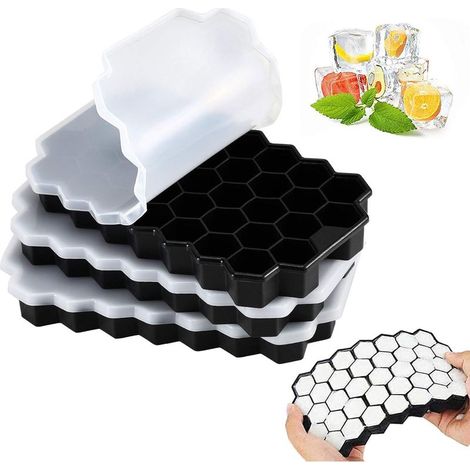 Eiswürfelform – Aus flexiblem, lebensmittelechtem Silikon – 37 Fächer pro Form – Abnehmbarer, spritzwassergeschützter Deckel – Stapelbar – BPA-frei – 3er-Set (1/5)