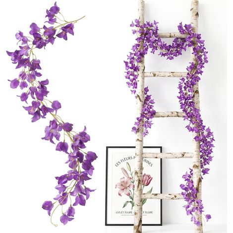 2 PCS Guirlande Cerisier, Violet Branches de Bougainvillier Artificiel 175cm, 135 Têtes Guirlande Fleur de Cerisier, Fleurs Artificielles en Soiepour Maison Jardin Fêtes Mariage (1/5)
