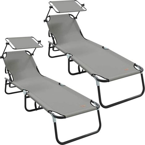 Chaise longue Transat Bain de soleil pliante 2 pcs Gris 190 x 57 x 81 cm oxford (1/5)
