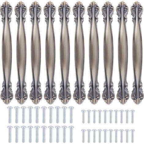 Set mit 10 antiken, bogenförmigen Schrankgriffen – Möbeltürgriffe (128 mm Lochabstand) – Bronzegrün (1/5)