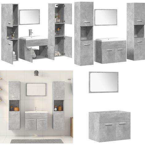 vidaXL 4-tlg. Badmöbel-Set Betongrau Holzwerkstoff (1/5)