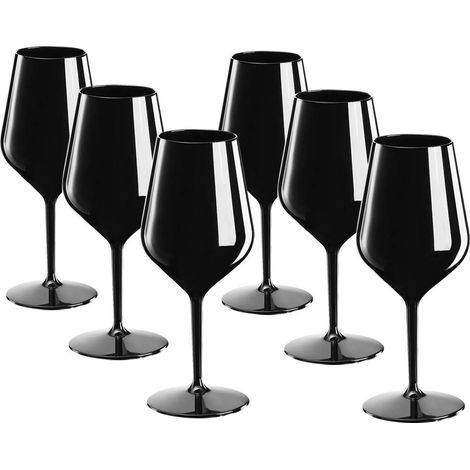 Jeu de 6 verres à vin, en plastique, incassables, noirs, 46 cl, 6 pièces (1/5)