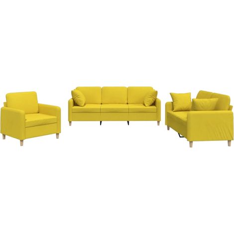 Maison Exclusive - Set di Divani 3 pz con Cuscini Giallo Chiaro in Tessuto (1/5)