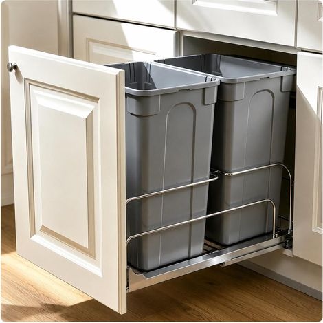 Poubelle Coulissante Sous Évier 2 x 32,8 L Tri Sélectif Cuisine Meuble Bas Fermeture Douce (1/5)