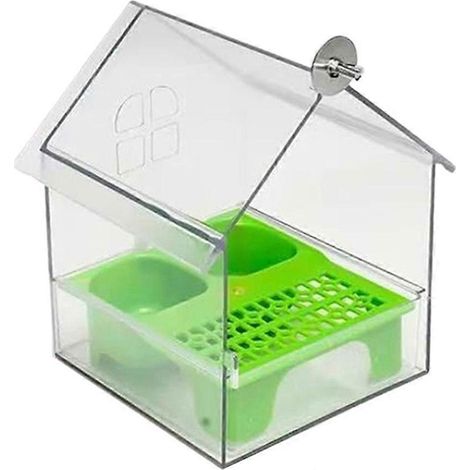 Nistkasten mit Futterspender für Wellensittiche, geformt wie eine transparente Badewanne, ideal für Finken und Kolibris. Zur Montage auf Terrasse, Balkon oder Gartenzaun. (1/5)