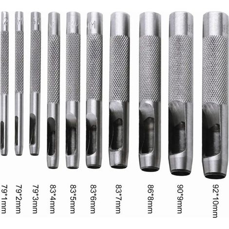 Ej.Life 10PCS Outils de Poinçonnage/Outil Perforateur/Perforatrice - Poinçon Creux pour Faire des Trous - Ceinture/Cuire/Liège/Tissu/Bracelet de Montre - Marteau - Acier (1/5)