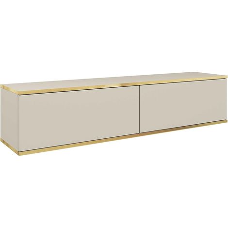 Meuble TV, Beige, 135 x 32 x 30 cm, Push to Open (1/5)