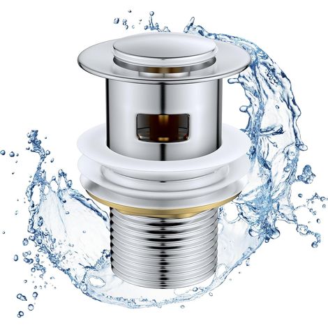 Tappo per lavandino , tappo per lavandino a scomparsa universale, lavabile e antitrabocco, tappo per lavandino in ottone cromato G 11/4 per lavabo da bagno con coperchio universale piccolo con troppop (1/5)
