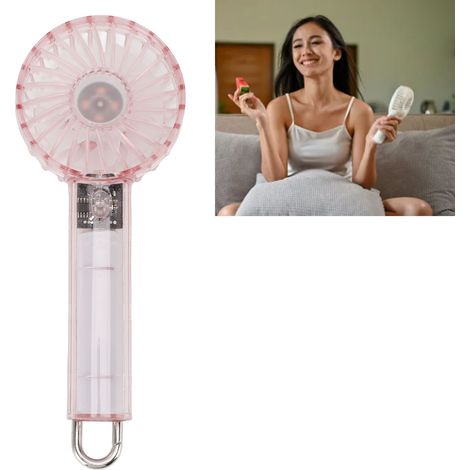 Mini-Tragventilator [Transparent] Lange Lebensdauer, 3 Geschwindigkeitsstufen, leise, ideal für Reisen, Strand und Outdoor-Aktivitäten, rosa, ABS, wiederaufladbar, USB-C